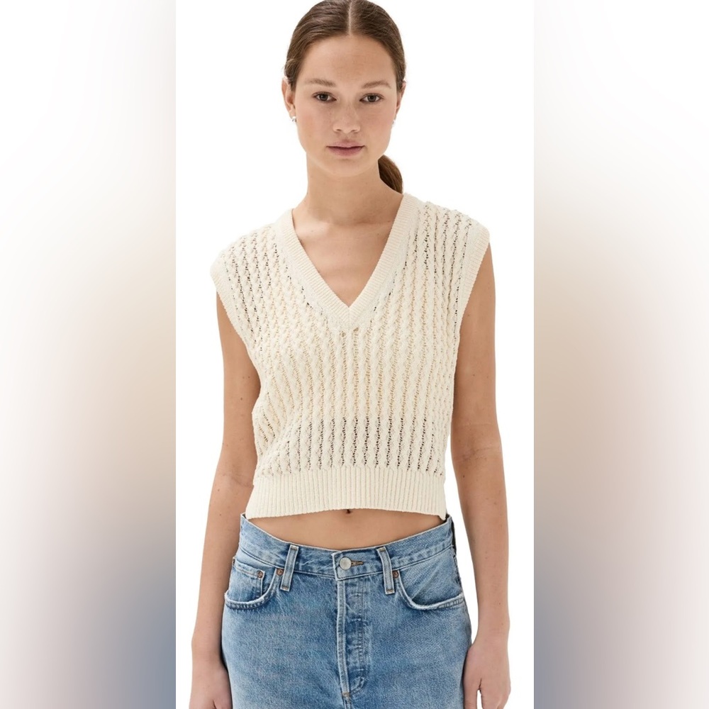Jonathan Simkhai Dillon Open-knit Vest Cream Ivory V-Neck Size XS